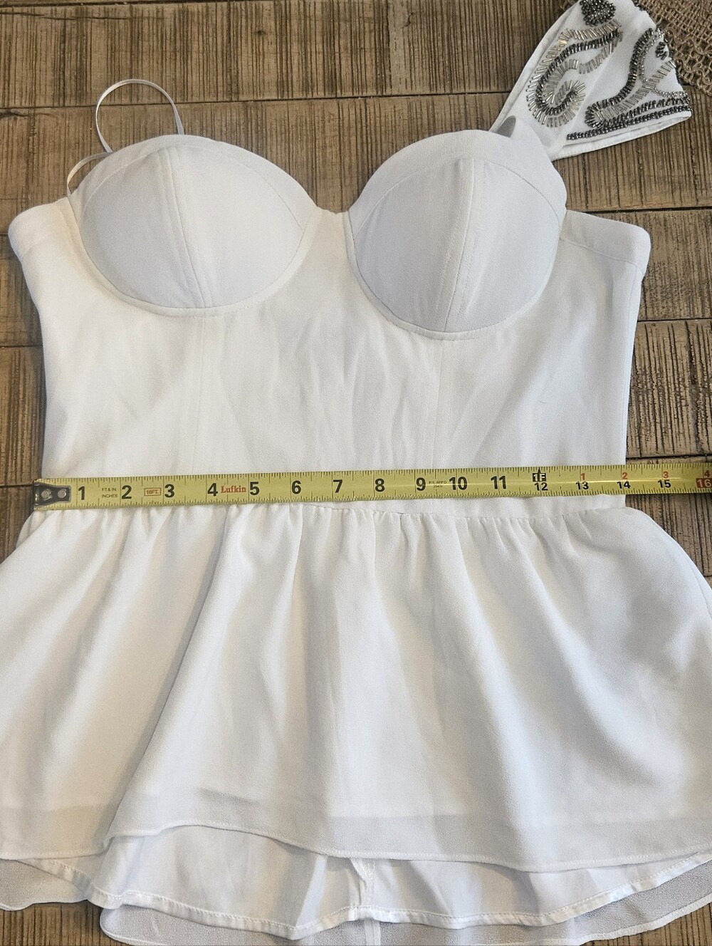 GUESS White Corset Bustier Peplum One Shoulder Top M - Picture 5 of 6